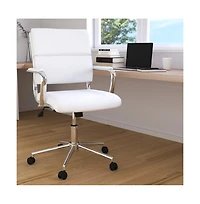 Merrick Lane Mcentyre Ergonomic Swivel Office Chair Panel Style Mid-Back Computer Desk Chair With Padded Metal Arms & Base