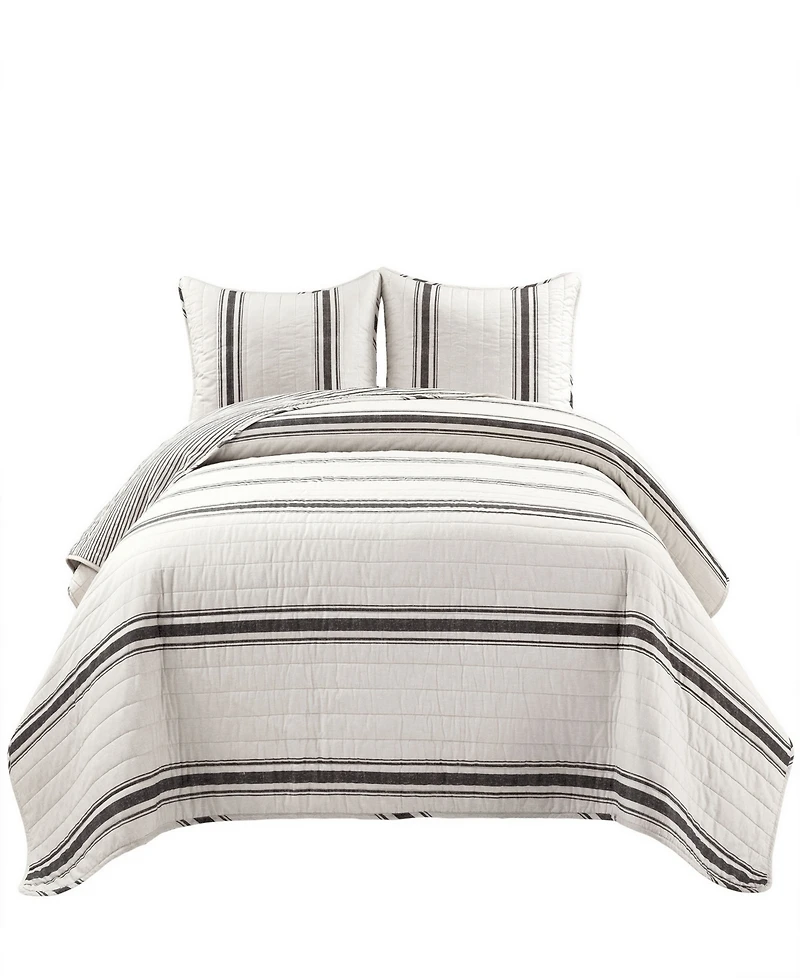 Lush Decor Farmhouse Stripe Reversible Cotton 3-Piece Quilt Set
