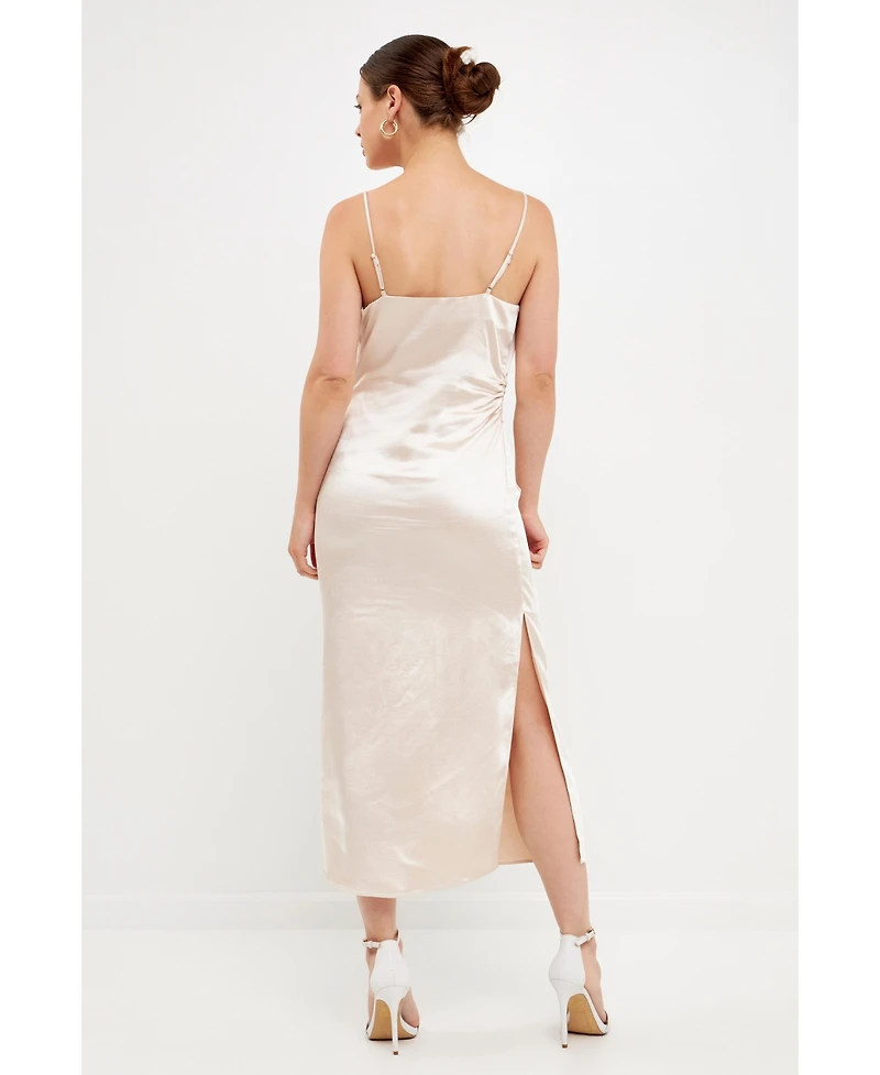 endless rose Women's Satin Wrap Midi Dress