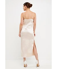 endless rose Women's Satin Wrap Midi Dress