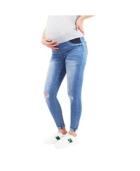 Indigo Poppy Maternity Light Wash Butt Lifter Distressed Jeans With Belly Band