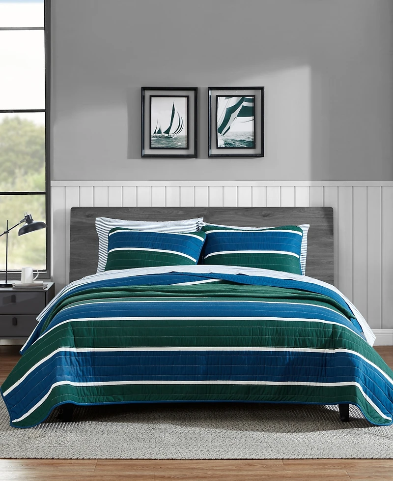 Nautica Knots Cove Cotton Reversible 3 Piece Quilt Set, Full/Queen