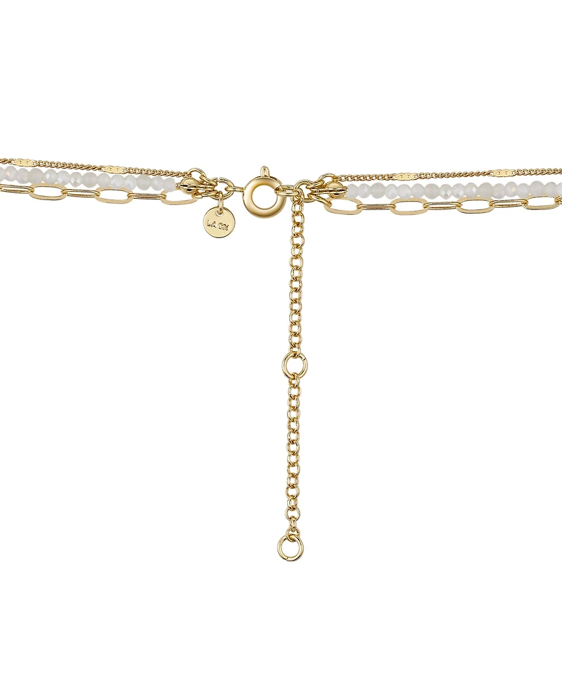 Unwritten Genuine Glass Stone and 14K Gold Plated Layered Necklace Set, 3 Pieces
