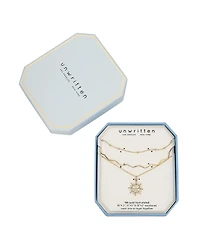 Unwritten Cubic Zirconia Sun Pendant Layered Necklace Set, 3 Pieces