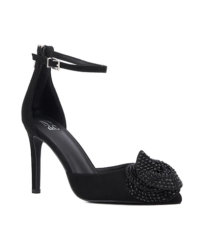 Women's Mandell- Ankle Strap- Flower Decor- Pointy Heels Pump