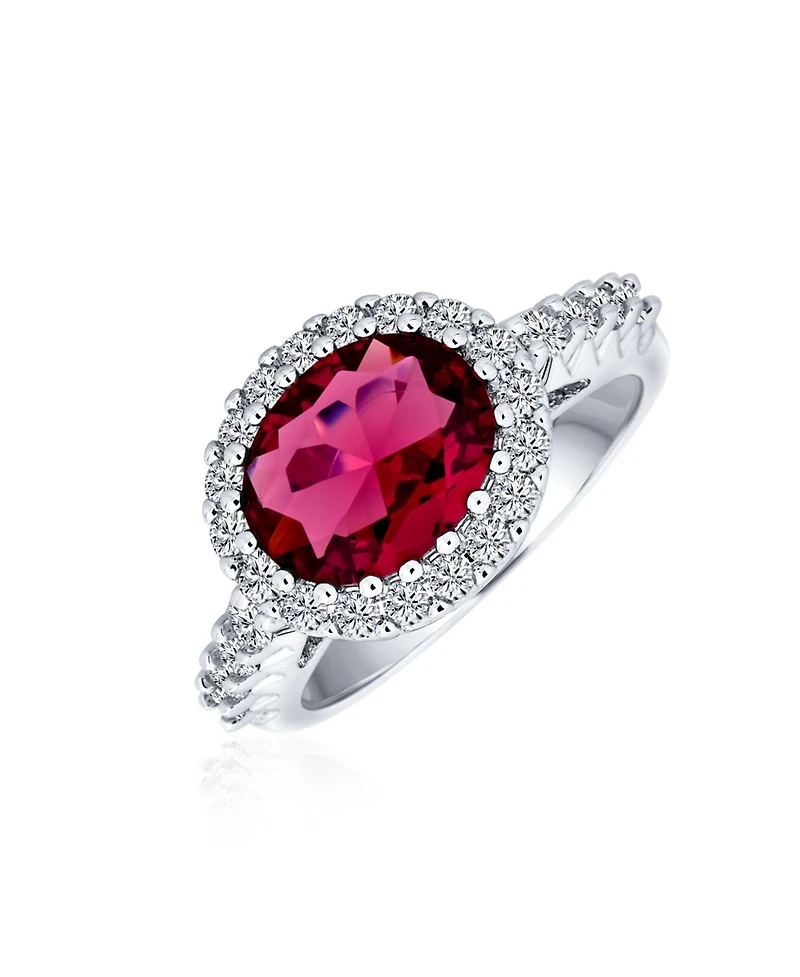 Bling Jewelry 3CTW Oval Solitaire Cubic Zirconia Cz Pave Red Statement Fashion Ring Silver Plated Brass