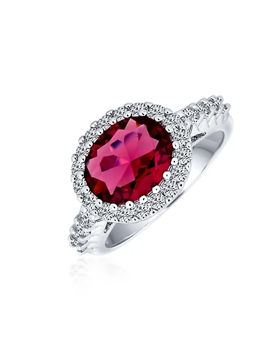 Bling Jewelry 3CTW Oval Solitaire Cubic Zirconia Cz Pave Red Statement Fashion Ring Silver Plated Brass