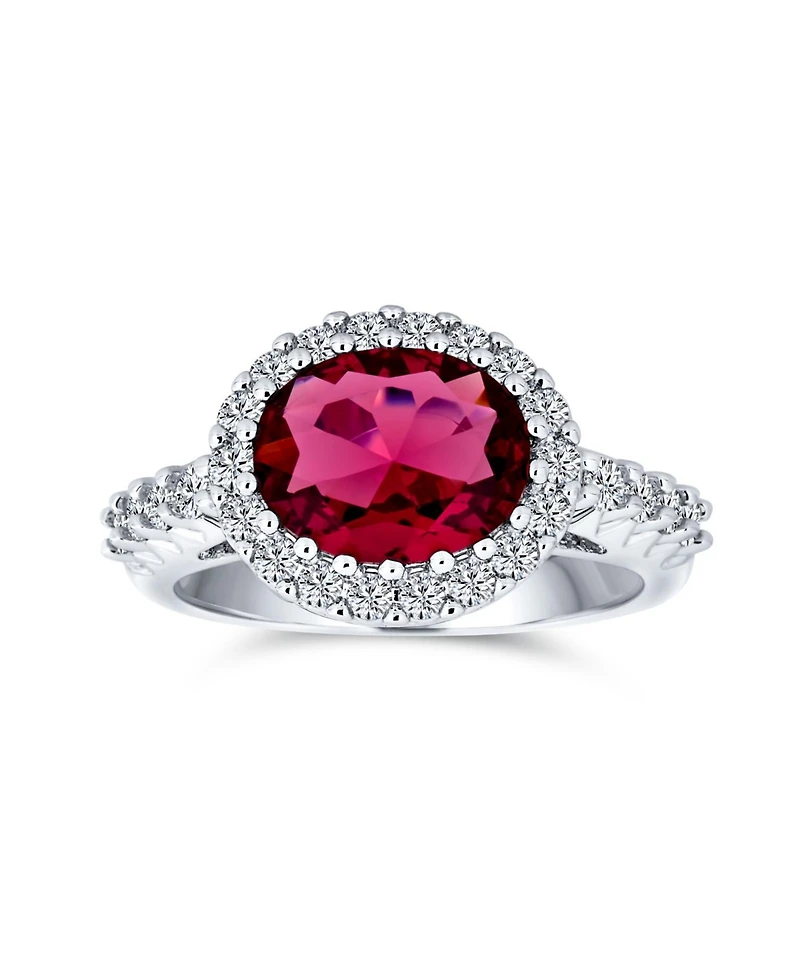 Bling Jewelry 3CTW Oval Solitaire Cubic Zirconia Cz Pave Red Statement Fashion Ring Silver Plated Brass