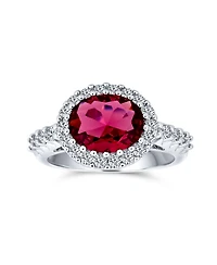 Bling Jewelry 3CTW Oval Solitaire Cubic Zirconia Cz Pave Red Statement Fashion Ring Silver Plated Brass