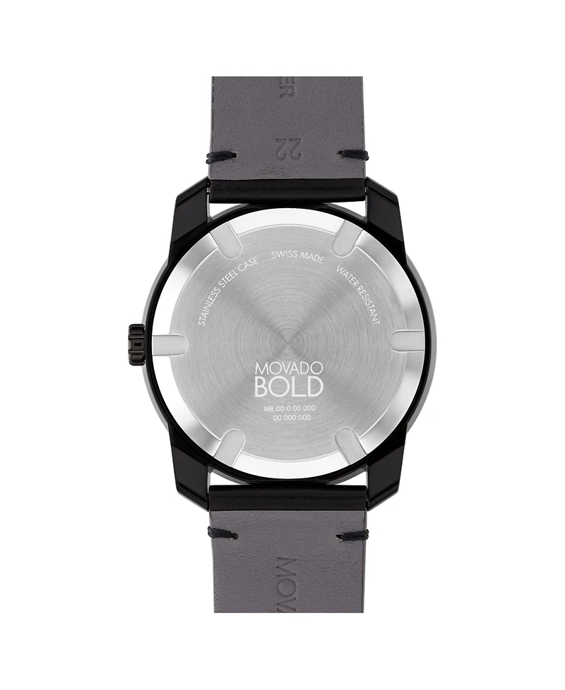 Movado Men's Bold Tr90 Swiss Quartz Black Leather Watch 42mm