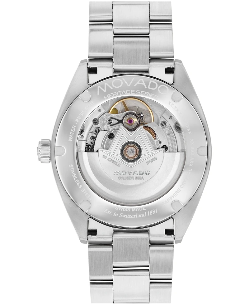 Movado Men's Datron Swiss Auto Silver Tone Stainless Steel Watch 40mm