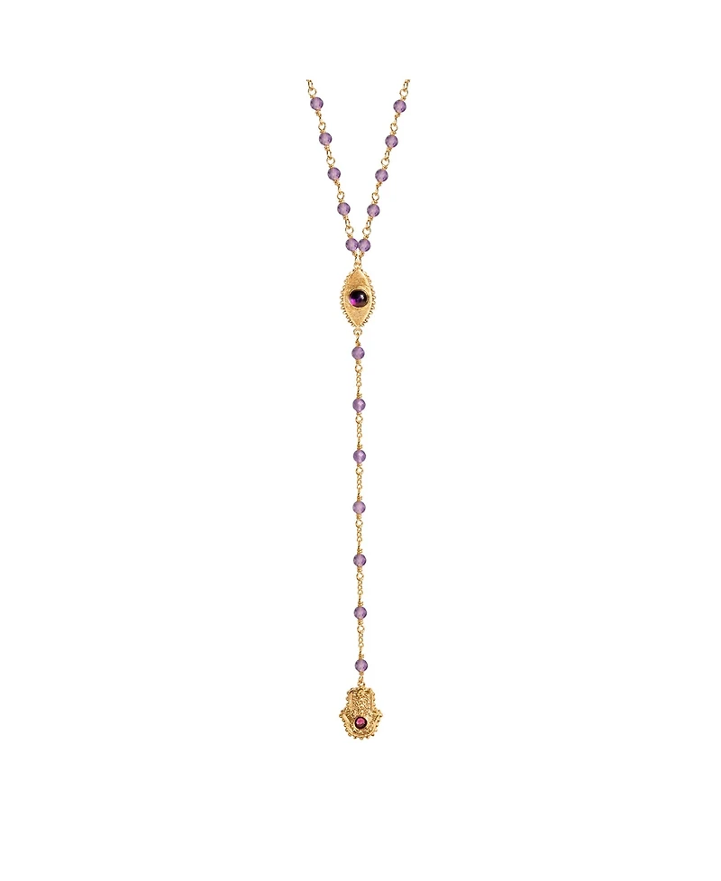 Peace of Spirit - Amethyst Evil Eye Hamsa Lariat Necklace