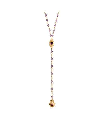 Peace of Spirit - Amethyst Evil Eye Hamsa Lariat Necklace