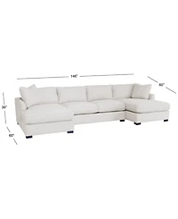 Nightford 146" 3-Pc. Fabric Double Chaise Sectional, Created for Macy's