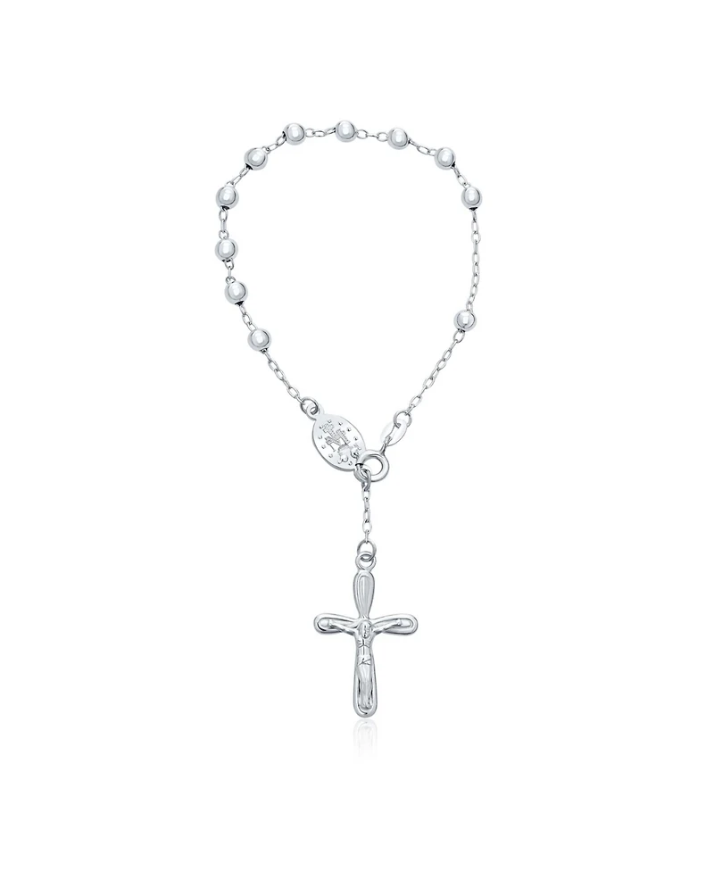 Bling Jewelry Religious Chain Link Bracelet Jesus Crucifix Virgin Mary Rosary Beads Silver
