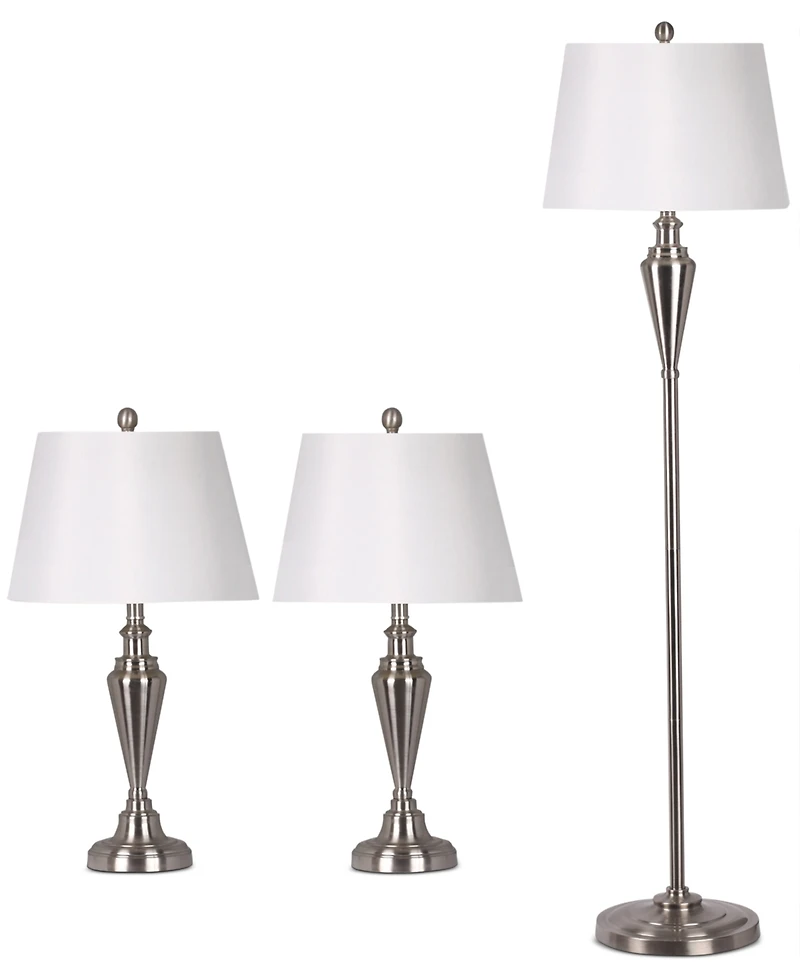 Adesso Satin Steel Set of Two Table Lamps and 1 Floor Lamp