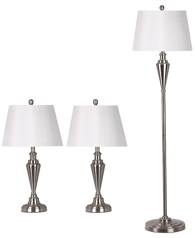 Adesso Satin Steel Set of Two Table Lamps and 1 Floor Lamp