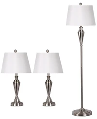 Adesso Satin Steel Set of Two Table Lamps and 1 Floor Lamp