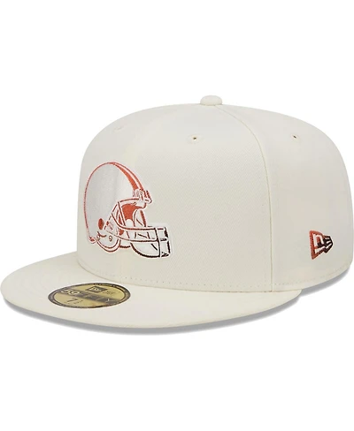 Men's New Era Cream Cleveland Browns Chrome Color Dim 59FIFTY Fitted Hat
