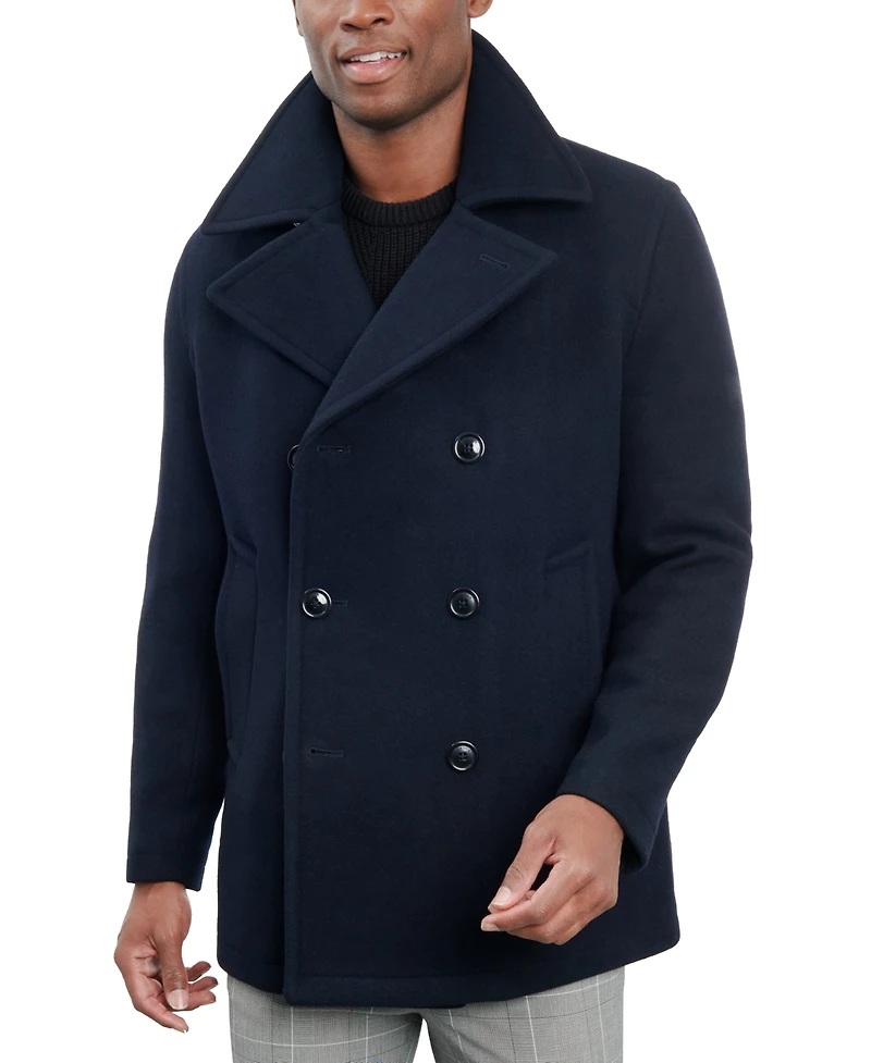London Fog Men Double-Breasted Wool Blend Peacoat