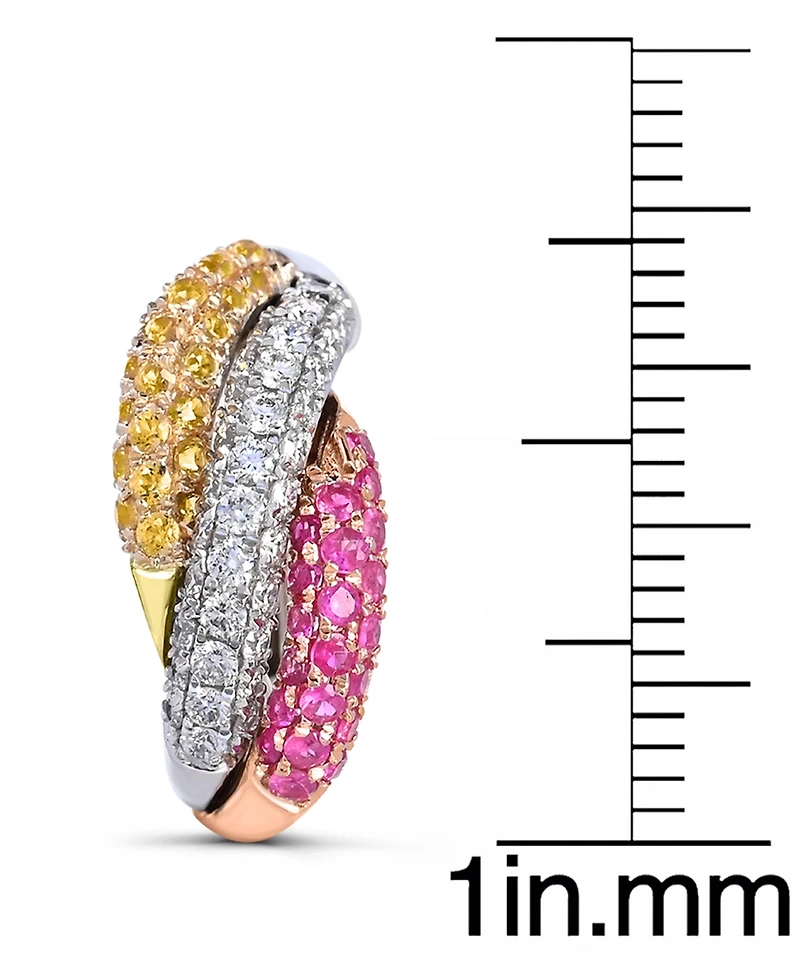 Yellow Sapphire (5/8 ct. t.w.) and Pink Sapphire (5/8 ct. t.w.) and Diamonds (5/8 ct. t.w.) Earrings Set in 14k White Gold