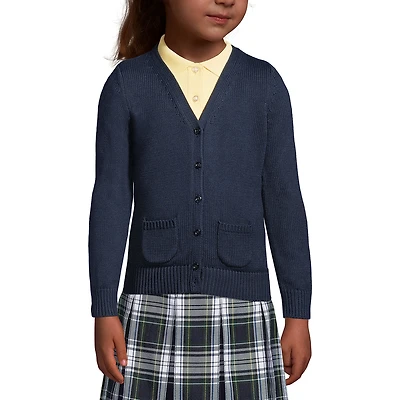 Lands' End Girls School Uniform Cotton Modal Button Front Cardigan Sweater