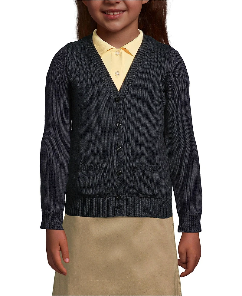 Lands' End Girls School Uniform Cotton Modal Button Front Cardigan Sweater