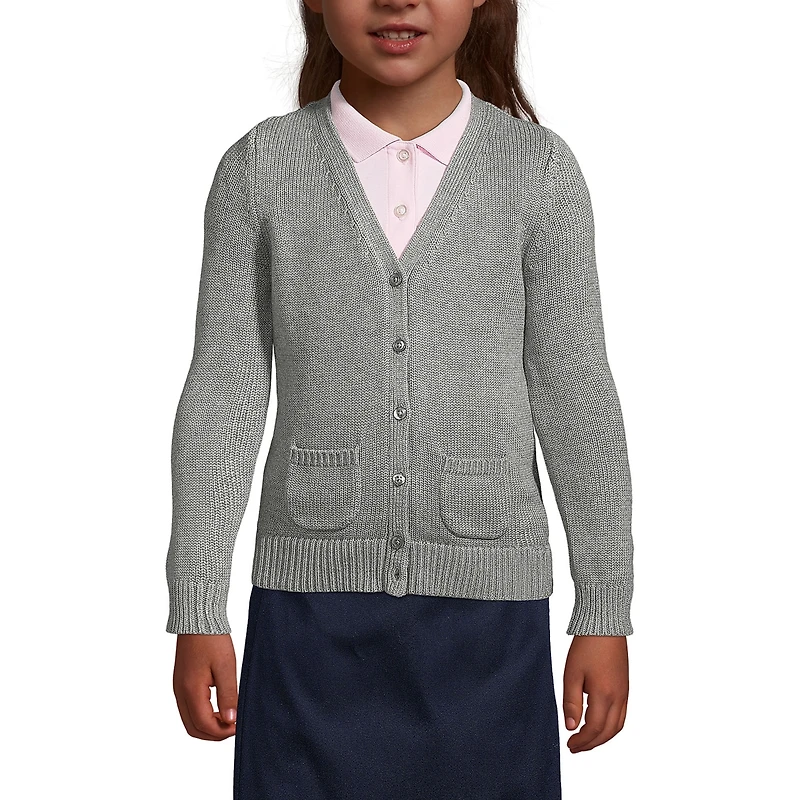 Lands' End Girls School Uniform Cotton Modal Button Front Cardigan Sweater