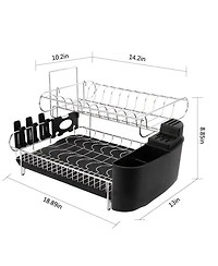 Mega Casa Double Tier Stainless Steel Dish Rack With Drainboard Set And Utensil Holder
