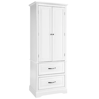 62'' Tall Bathroom Freestanding Floor Storage Cabinet with 2 Doors Shelves Drawers