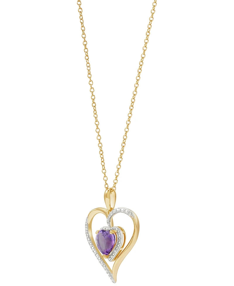 Birthstone Gemstone & Diamond Accent Heart 18" Pendant Necklace 14k Gold-Plated Sterling Silver