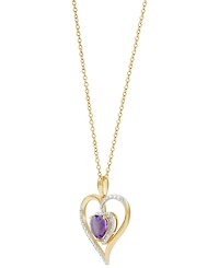 Birthstone Gemstone & Diamond Accent Heart 18" Pendant Necklace 14k Gold-Plated Sterling Silver