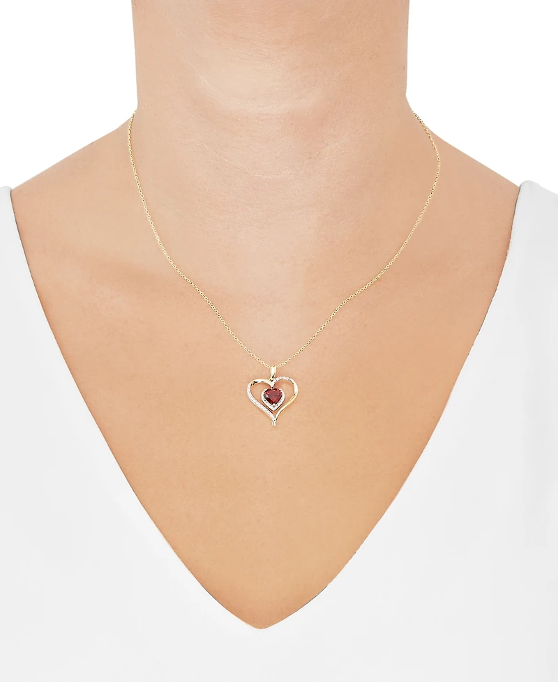 Birthstone Gemstone & Diamond Accent Heart 18" Pendant Necklace 14k Gold-Plated Sterling Silver