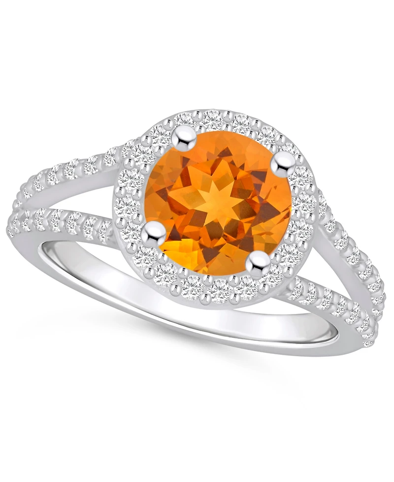 Macy's Citrine (1-3/4 ct. t.w.) and Diamond (1/2 Halo Ring 14K White Gold