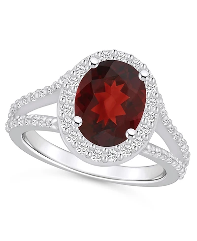 Macy's Garnet (3-1/10 ct. t.w.) and Diamond (3/4 Halo Ring 14K White Gold