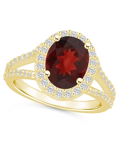 Macy's Garnet (3-1/10 ct. t.w.) and Diamond (3/4 Halo Ring 14K Yellow Gold
