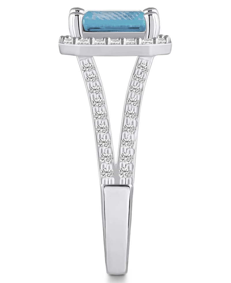 Macy's Aquamarine (1-3/8 ct. t.w.) and Diamond (1/2 Halo Ring 14K White Gold