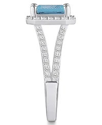 Macy's Aquamarine (1-3/8 ct. t.w.) and Diamond (1/2 Halo Ring 14K White Gold
