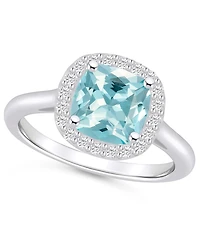 Macy's Aquamarine (2 ct. t.w.) and Diamond (1/4 Halo Ring 14K White Gold