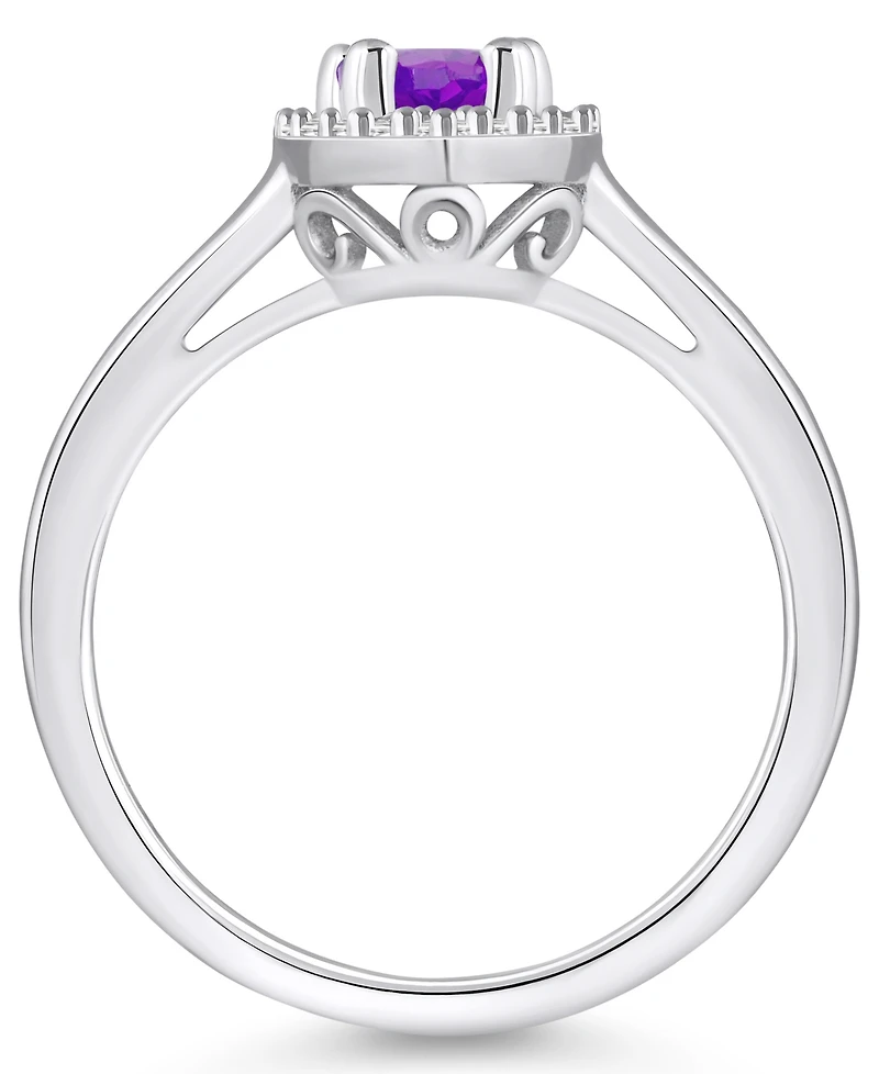 Macy's Amethyst (7/8 ct. t.w.) and Diamond (1/5 Halo Ring 14K White Gold