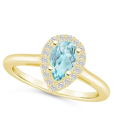 Macy's Aquamarine (3/4 ct. t.w.) and Diamond (1/5 Halo Ring 14K Yellow Gold