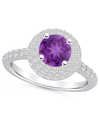 Macy's Amethyst and Diamond Accent Halo Ring 14K White Gold