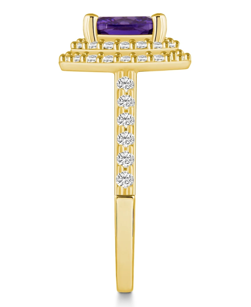 Macy's Amethyst and Diamond Accent Halo Ring 14K Yellow Gold