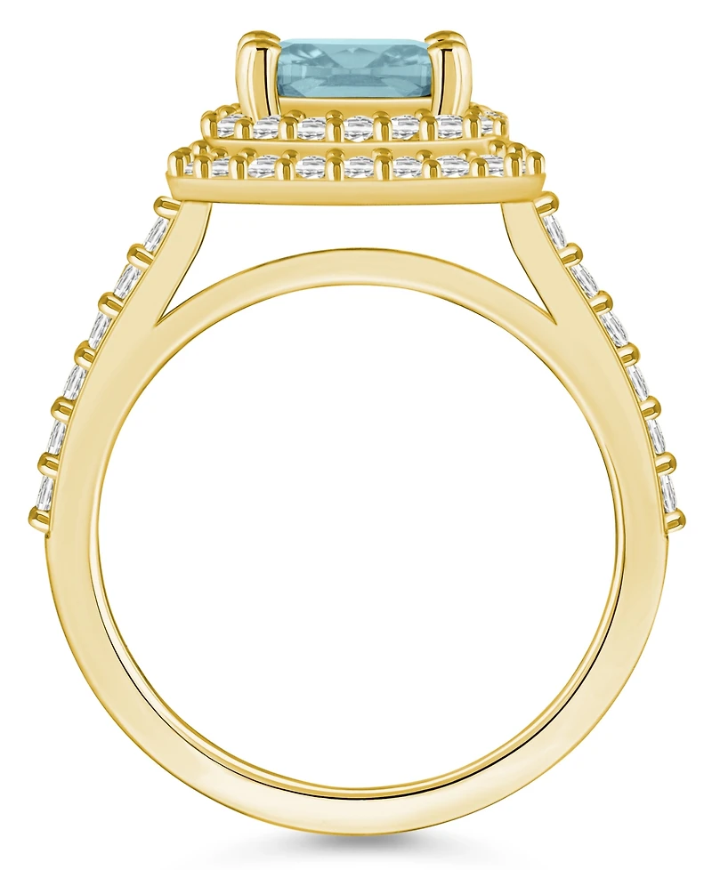 Macy's Aquamarine and Diamond Accent Halo Ring 14K Yellow Gold