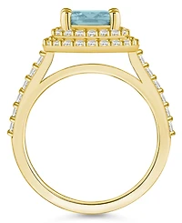 Macy's Aquamarine and Diamond Accent Halo Ring 14K Yellow Gold