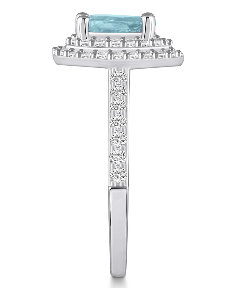 Macy's Aquamarine and Diamond Accent Halo Ring 14K White Gold