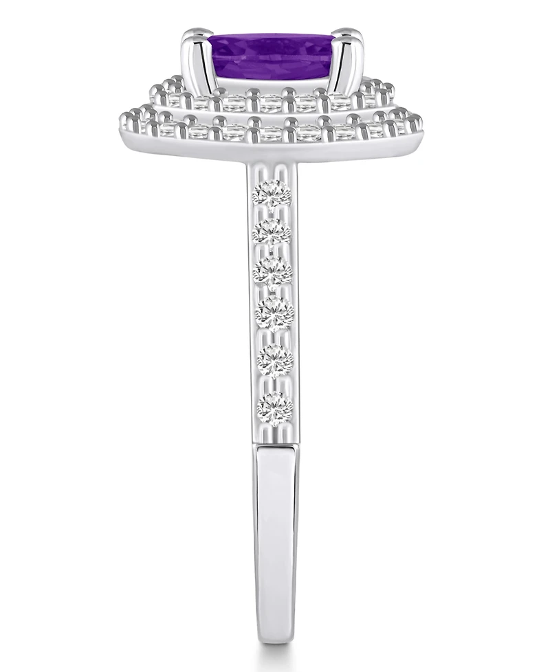 Amethyst and Diamond Halo Ring