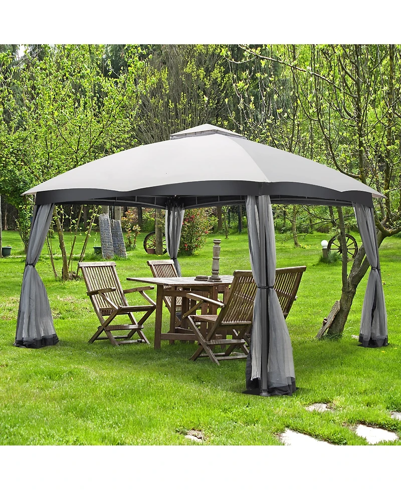 10x12 Ft 2-Tier Patio Gazebo Canopy Netting Heavy-Duty Metal Easy-Setup Outdoor