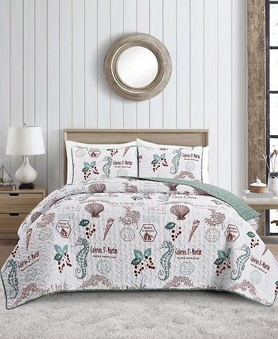 Closeout! Videri Home Holiday Writing Reversible 3-Piece Quilt Set, Full/Queen
