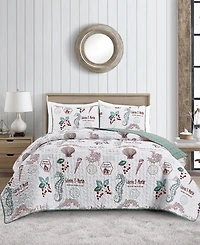 Closeout! Videri Home Holiday Writing Reversible 3-Piece Quilt Set, Full/Queen
